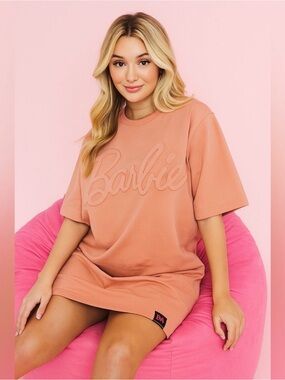 Barbie X- Ugly Dukling Oversized Logo Tee Dress - Peach